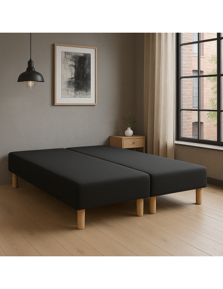 SOMMIER TAPISSIER NOIR 70x200x2 (140x200) | FABRICATION FRANÇAISE ARTISANALE | PIEDS OFFERTS | HAUTEUR avec PIEDS 27 cm