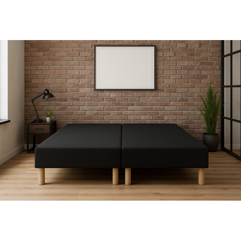 SOMMIER TAPISSIER NOIR 70x200x2 (140x200) | FABRICATION FRANÇAISE ARTISANALE | PIEDS OFFERTS | HAUTEUR avec PIEDS 27 cm