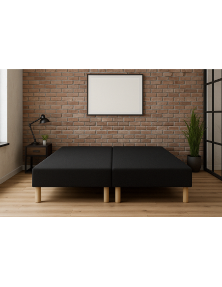 SOMMIER TAPISSIER NOIR 70x200x2 (140x200) | FABRICATION FRANÇAISE ARTISANALE | PIEDS OFFERTS | HAUTEUR avec PIEDS 27 cm