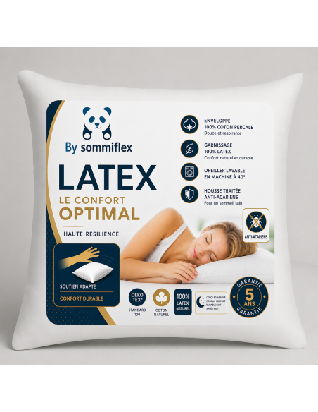 Lot de 2 OREILLERS 60x60 en LATEX NATUREL OREILLER CONFORT SOUPLE et MOELLEUX  OREILLER en MOUSSE de LATEX  GARANTIE à VIE
