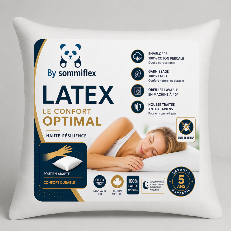 OREILLER 60x60 CONFORT en LATEX NATUREL SOUPLE et MOELLEUX  OREILLER en MOUSSE de LATEX  GARANTIE à VIE