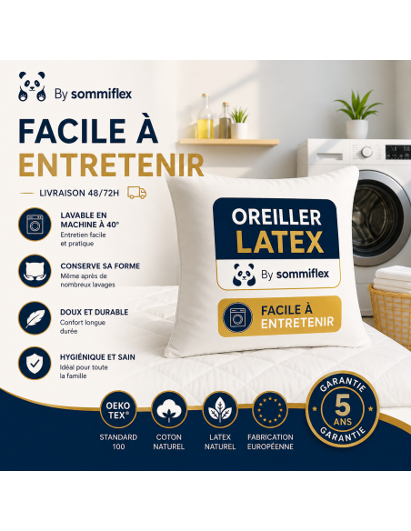 Lot de 2 OREILLERS 60x60 en LATEX NATUREL OREILLER CONFORT SOUPLE et MOELLEUX  OREILLER en MOUSSE de LATEX  GARANTIE à VIE