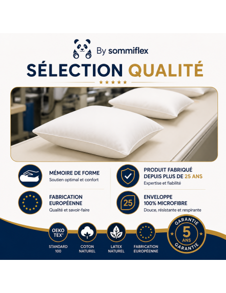 Lot de 2 OREILLERS 60x60 en LATEX NATUREL OREILLER CONFORT SOUPLE et MOELLEUX  OREILLER en MOUSSE de LATEX  GARANTIE à VIE