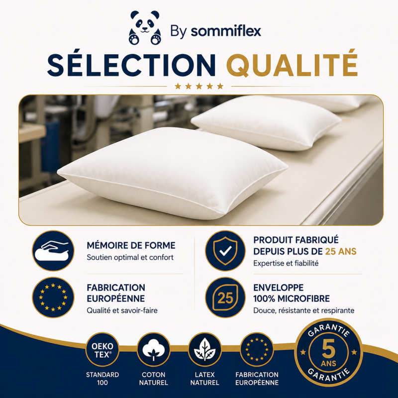 OREILLER 60x60 CONFORT en LATEX NATUREL SOUPLE et MOELLEUX  OREILLER en MOUSSE de LATEX  GARANTIE à VIE