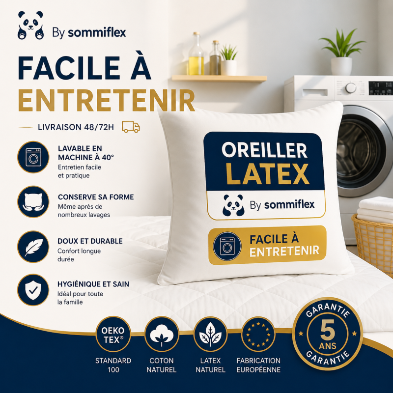 OREILLER 60x60 CONFORT en LATEX NATUREL SOUPLE et MOELLEUX  OREILLER en MOUSSE de LATEX  GARANTIE à VIE