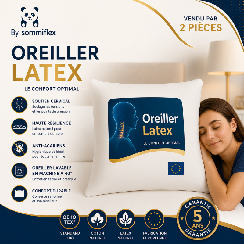 OREILLER 60x60 CONFORT en LATEX NATUREL SOUPLE et MOELLEUX  OREILLER en MOUSSE de LATEX  GARANTIE à VIE