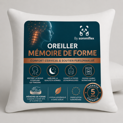 LOT de 2 OREILLERS 60x60 FLOCON MÉMOIRE de FORME SPÉCIAL CERVICALES GARANTIE à VIE