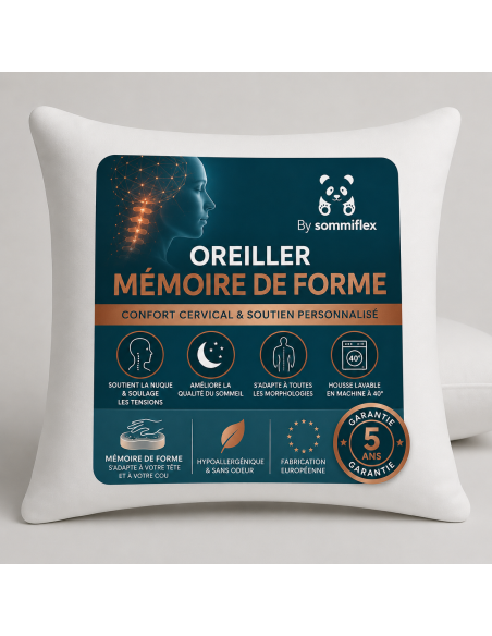 LOT de 2 OREILLERS 60x60 FLOCON MÉMOIRE de FORME SPÉCIAL CERVICALES GARANTIE à VIE