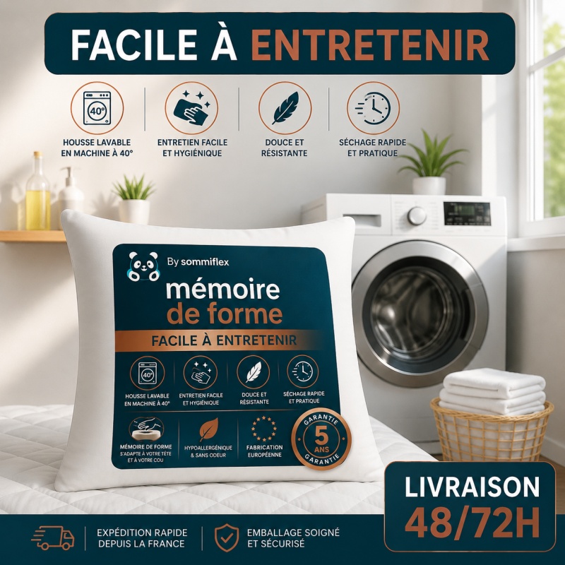 LOT de 2 OREILLERS 60x60 FLOCON MÉMOIRE de FORME SPÉCIAL CERVICALES GARANTIE à VIE