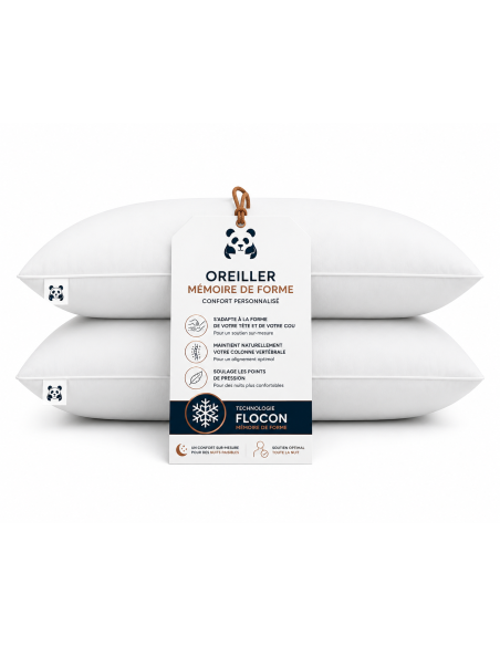 LOT de 2 OREILLERS 40x60 FLOCON MÉMOIRE de FORME SPÉCIAL CERVICALES GARANTIE à VIE