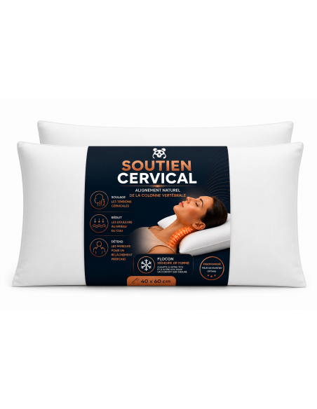 LOT de 2 OREILLERS 40x60 FLOCON MÉMOIRE de FORME SPÉCIAL CERVICALES GARANTIE à VIE