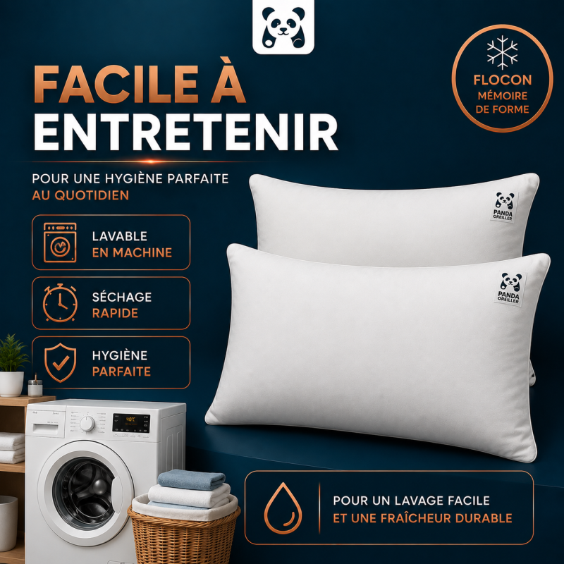 LOT de 2 OREILLERS 40x60 FLOCON MÉMOIRE de FORME SPÉCIAL CERVICALES GARANTIE à VIE