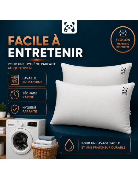 LOT de 2 OREILLERS 40x60 FLOCON MÉMOIRE de FORME SPÉCIAL CERVICALES GARANTIE à VIE