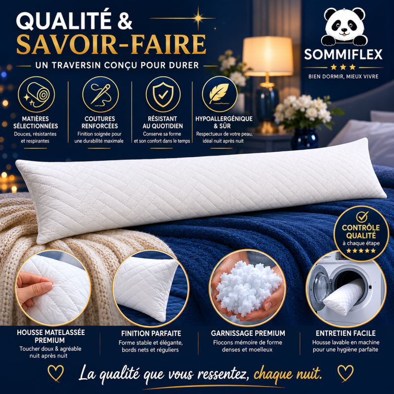 TRAVERSIN 140 cm FERME en MÉMOIRE de FORME