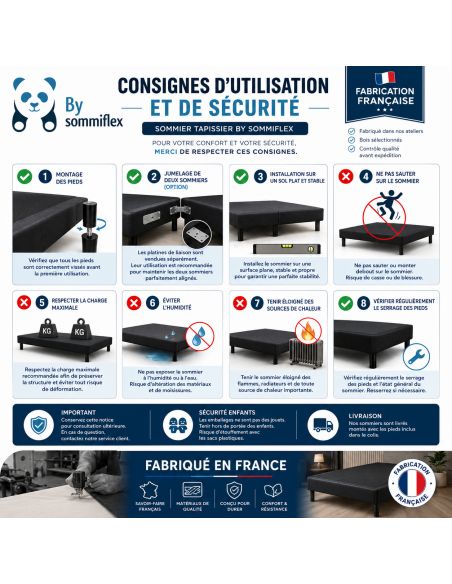 Lot de 2 Sommiers Tapissiers Noir 80x200Ensemble 160x200Fabrication Française Artisanale