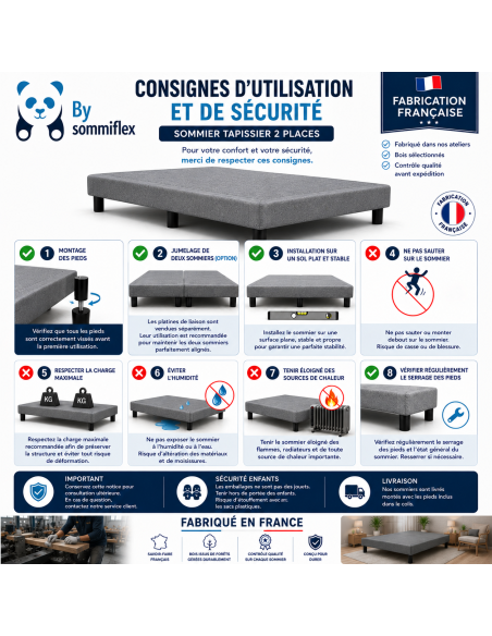 Sommier Tapissier Gris 120x190 – Fabrication Française Artisanale
