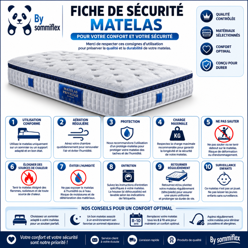 Matelas 160x200 cm Ressorts Ensachés  Épaisseur 28 cm  Surmatelas Mousse HR  Confort MiFerme  Garantie 4 Ans