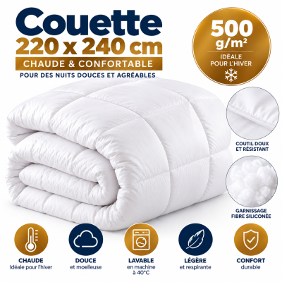 Couette 4 Saisons Très Chaude  Moelleuse et Thermorégulatrice 220x240
