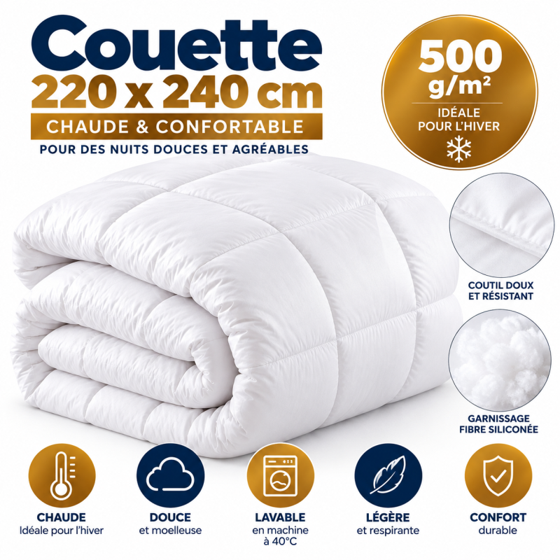 Couette 4 Saisons Très Chaude  Moelleuse et Thermorégulatrice 220x240