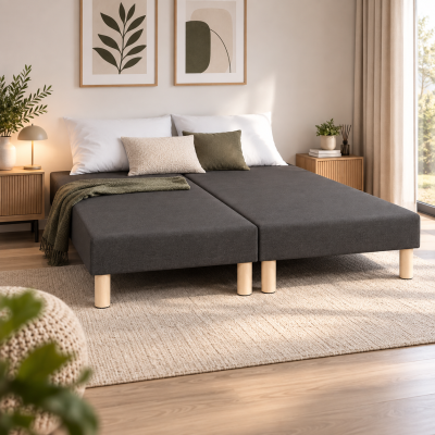 SOMMIER TAPISSIER MARRON 100x200x2 (200x200) | FABRICATION FRANÇAISE ARTISANALE | PIEDS OFFERTS | HAUTEUR avec PIEDS 27 cm