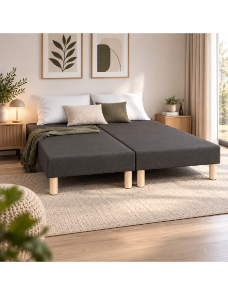SOMMIER TAPISSIER MARRON 80x200x2 (160x200) | FABRICATION FRANÇAISE ARTISANALE | PIEDS OFFERTS | HAUTEUR avec PIEDS 27 cm