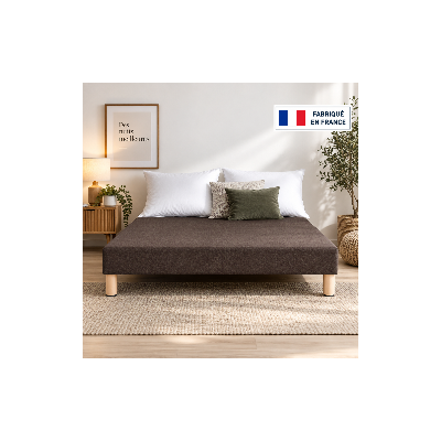 SOMMIER TAPISSIER MARRON 120x190 cm | FABRICATION FRANÇAISE ARTISANALE | PIEDS OFFERTS | HAUTEUR avec PIEDS 27 cm