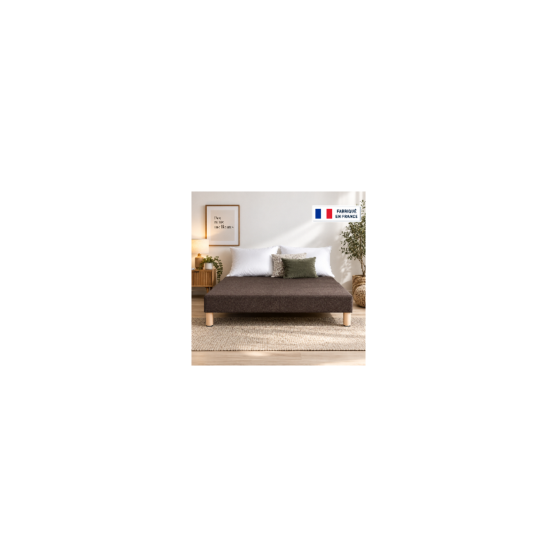 SOMMIER TAPISSIER MARRON 120x190 cm | FABRICATION FRANÇAISE ARTISANALE | PIEDS OFFERTS | HAUTEUR avec PIEDS 27 cm