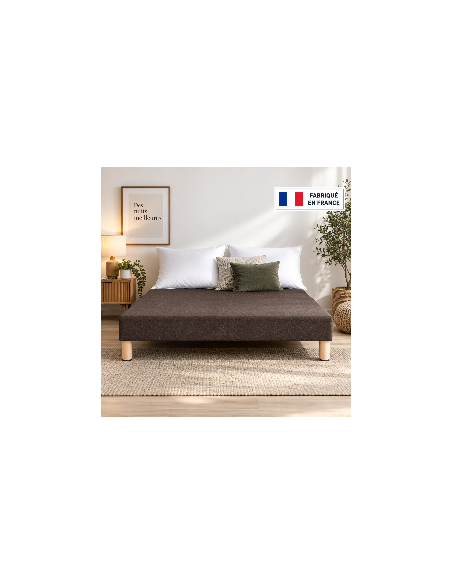 SOMMIER TAPISSIER MARRON 120x190 cm | FABRICATION FRANÇAISE ARTISANALE | PIEDS OFFERTS | HAUTEUR avec PIEDS 27 cm