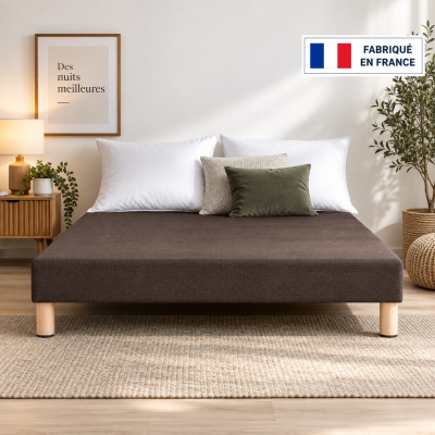 SOMMIER TAPISSIER MARRON 130x190 cm | FABRICATION FRANÇAISE ARTISANALE | PIEDS OFFERTS | HAUTEUR avec PIEDS 27 cm